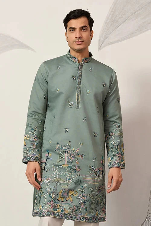 Stylish Pista Mens Wear Kurta for Wedding Occasions