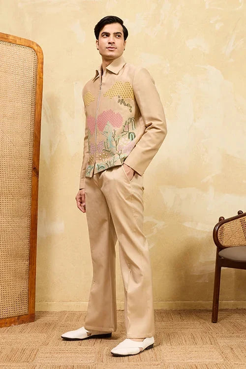 Premium Beige Bomber Jacket Set Special Mens Wear