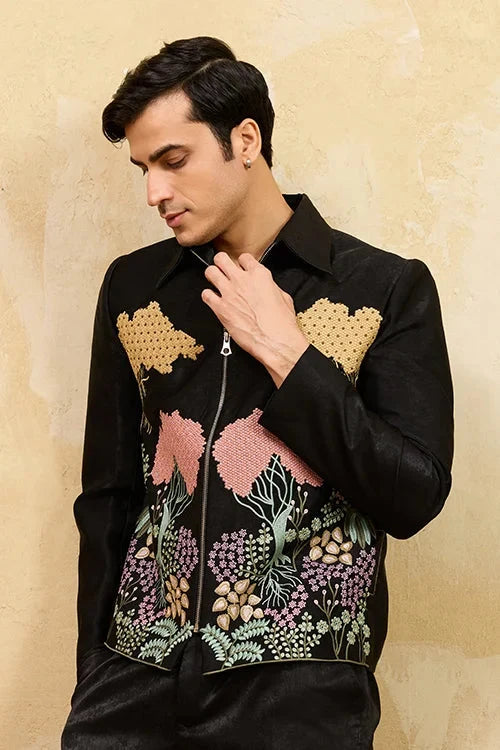 Black Velvet Wedding Bomber Suit for Mens Wear