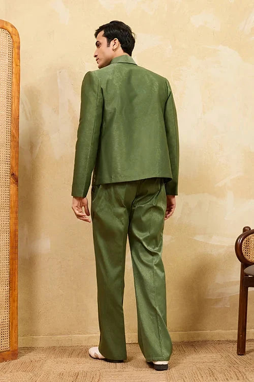 Regal Green Bomber Jacket with Thread Work and Pant for Mens