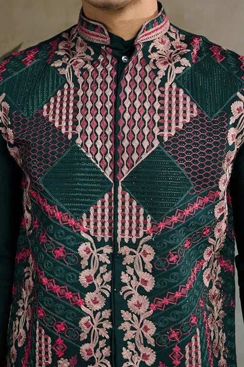 Indian ethnic wear Designer Green Kurta Koti Jacket