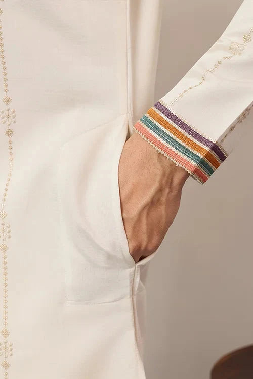 Luxury White V Neck Kurta Pant for Festive Wear