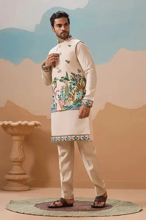Latest Beige Color Koti Kurta Set for Mens Wear Collection