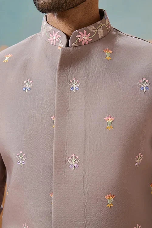 Elegant Grey Embroidered Koti Kurta Pant for Mens