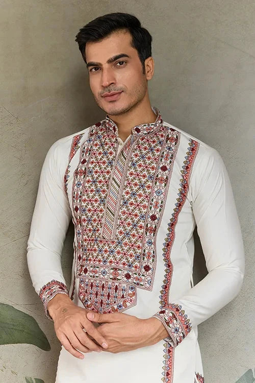Wedding Special White Embroidered Kurta for Men