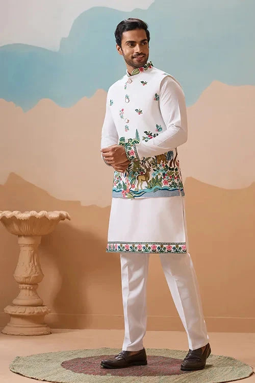 Vantara Style Premium White Mens Wear Koti Kurta Collection