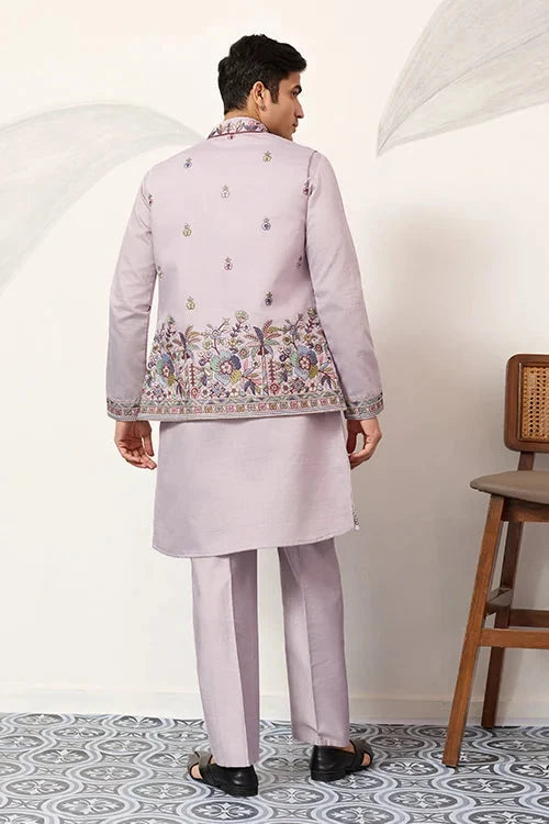 Indian Traditional Dusty Lavender Koti Kurta Pant Wedding Set
