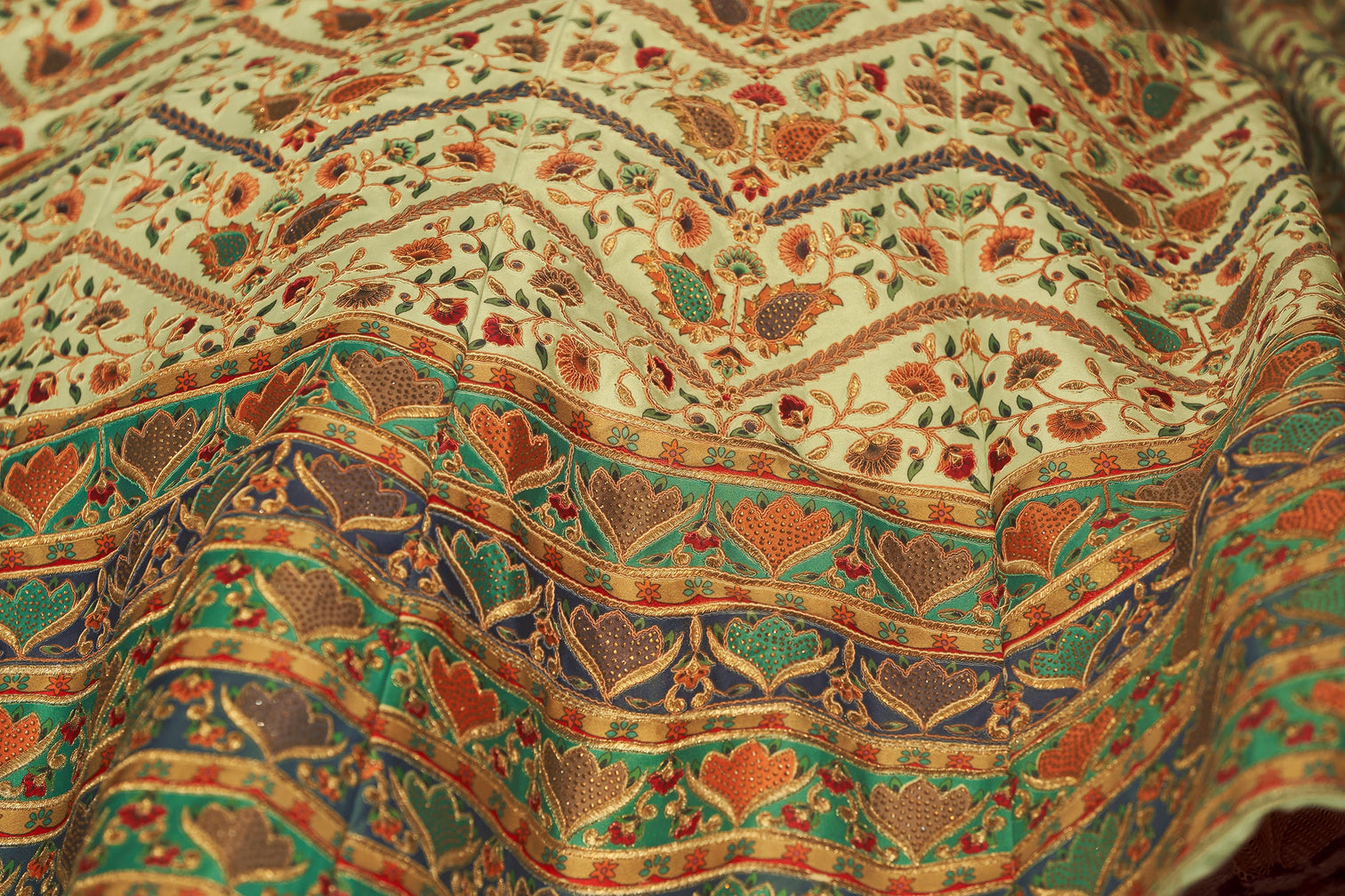 Mint Green Lehenga Choli With Embroidery With Print And Swarovski Work For Indian Wedding, Mehendi, Haldi And Traditional Functions Wearing