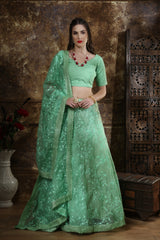 Mint Green Thread Embroidery Organza Silk Festive Wear Lehenga Choli With Dupatta