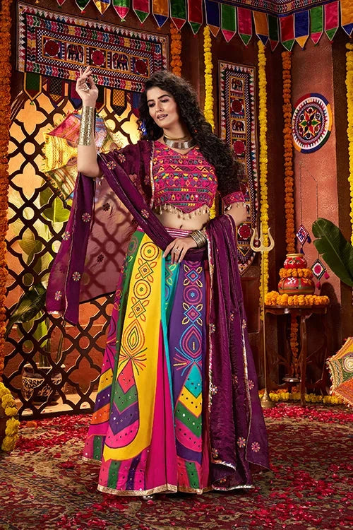 Multi Color Mirror Work Chaniya Choli for Navratri