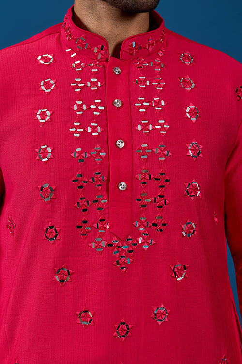 Designer Rani Mirror Embroidered Kurta for Mens Wear