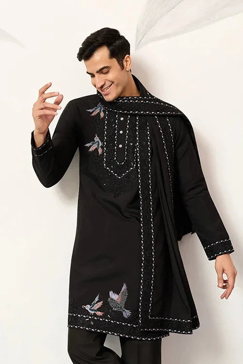 Black Stylish Trending Kurta with Dupatta for Mens Wear