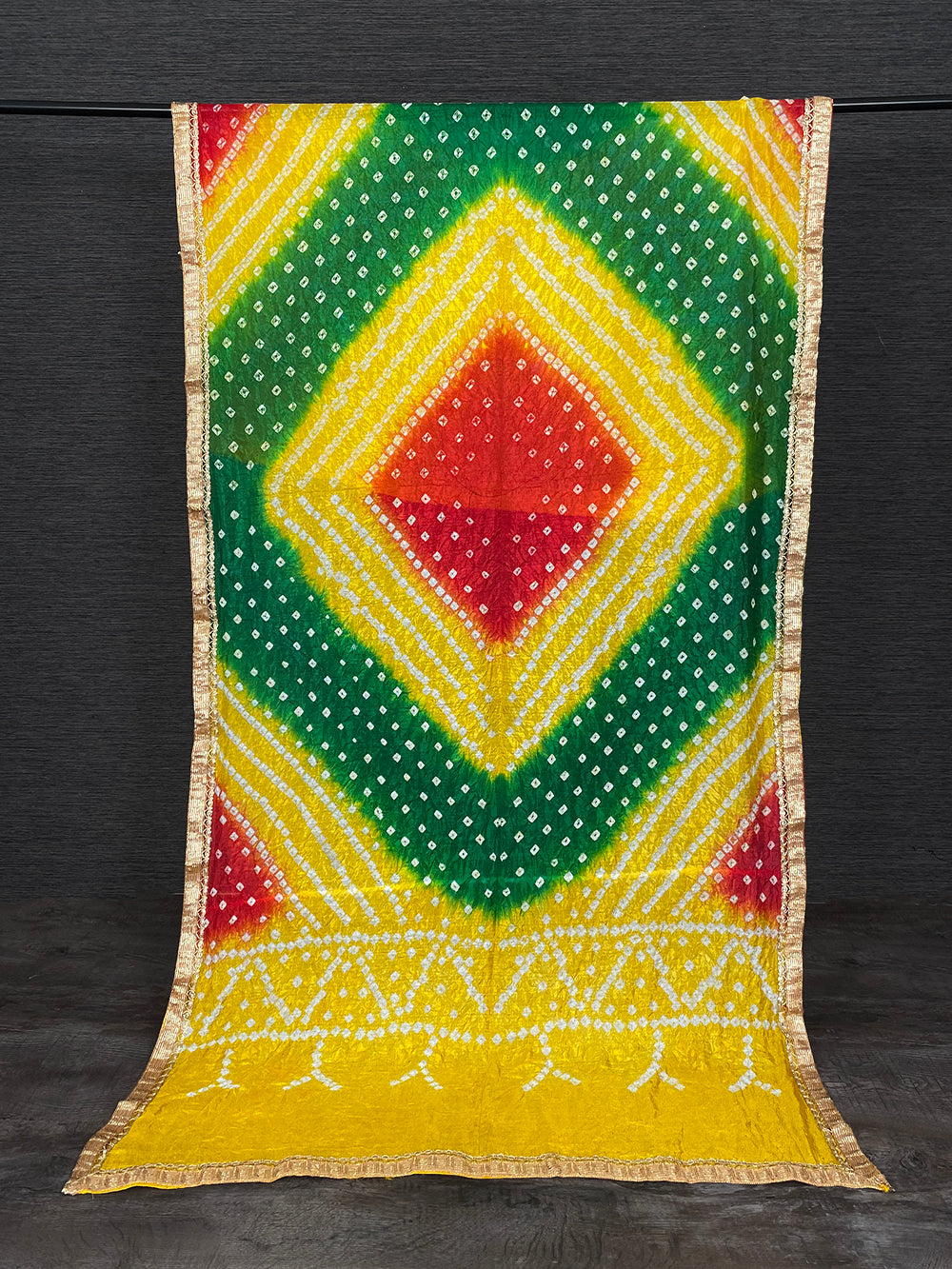 Multi Color Lace Border Original Bandhej Silk Dupatta