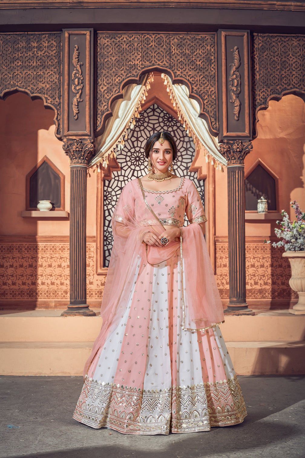 Multi Color Lehenga With Georgette Fabric And Thread With Sequince Embroidered Work And Heavy Can-Can Lehenga For Wedding And Party Wear