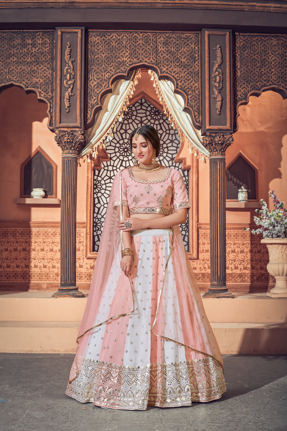 Multi Color Lehenga With Georgette Fabric And Thread With Sequince Embroidered Work And Heavy Can-Can Lehenga For Wedding And Party Wear