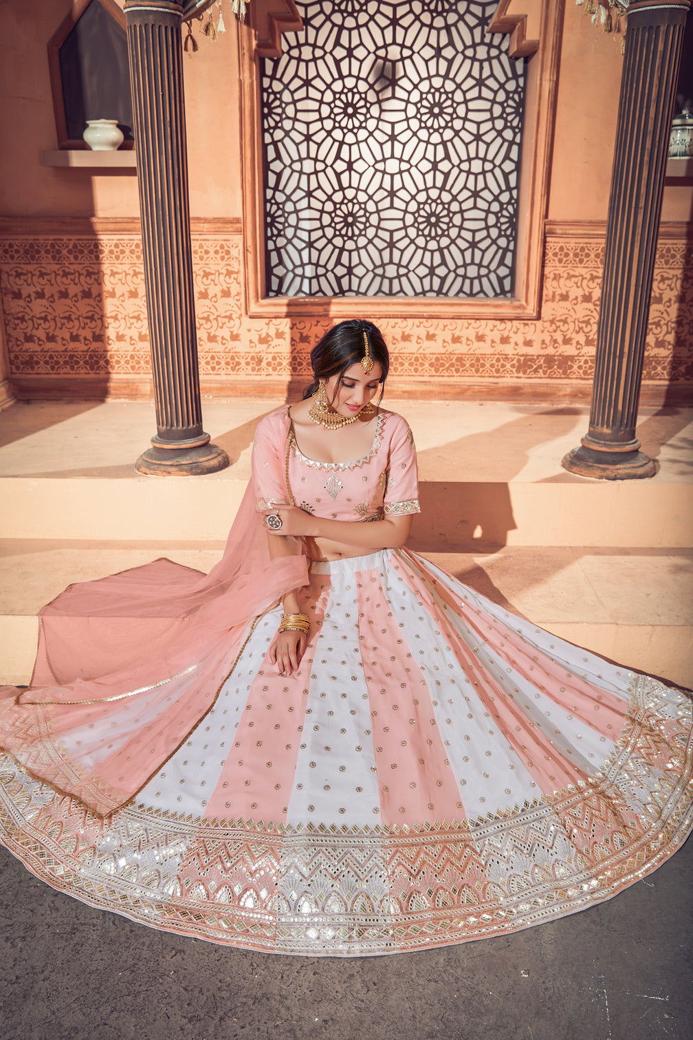 Multi Color Lehenga With Georgette Fabric And Thread With Sequince Embroidered Work And Heavy Can-Can Lehenga For Wedding And Party Wear