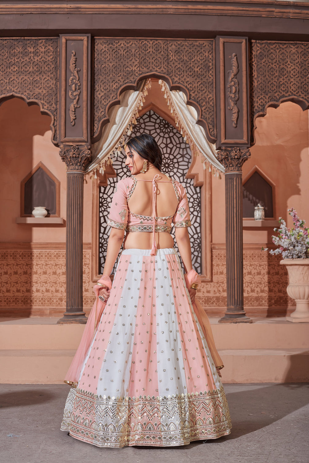 Multi Color Lehenga With Georgette Fabric And Thread With Sequince Embroidered Work And Heavy Can-Can Lehenga For Wedding And Party Wear