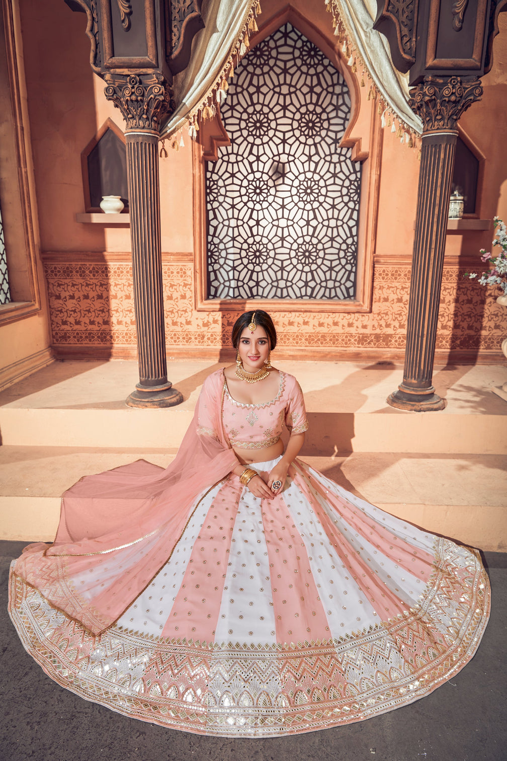 Multi Color Lehenga With Georgette Fabric And Thread With Sequince Embroidered Work And Heavy Can-Can Lehenga For Wedding And Party Wear