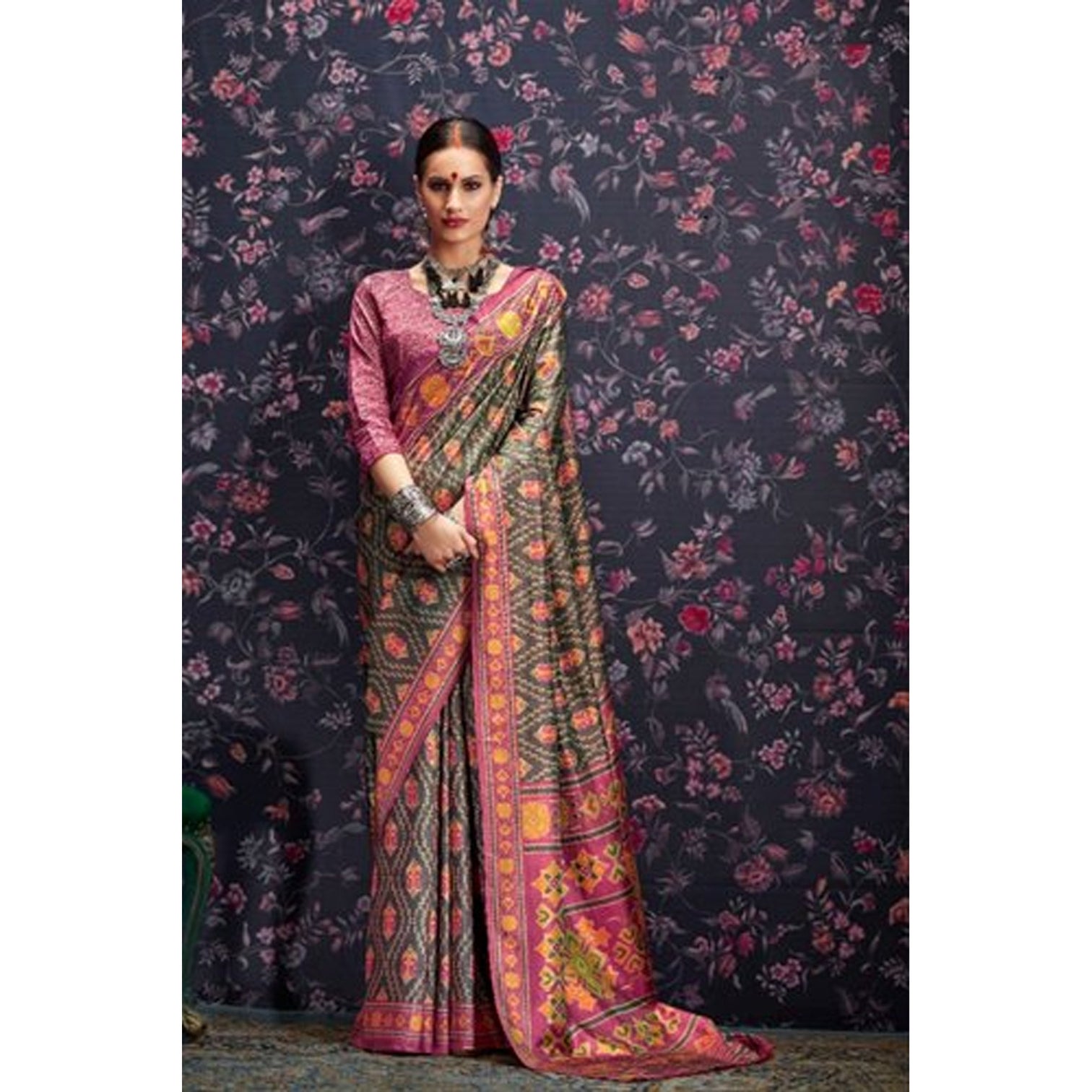 Multicolor Printed pure Linen saree