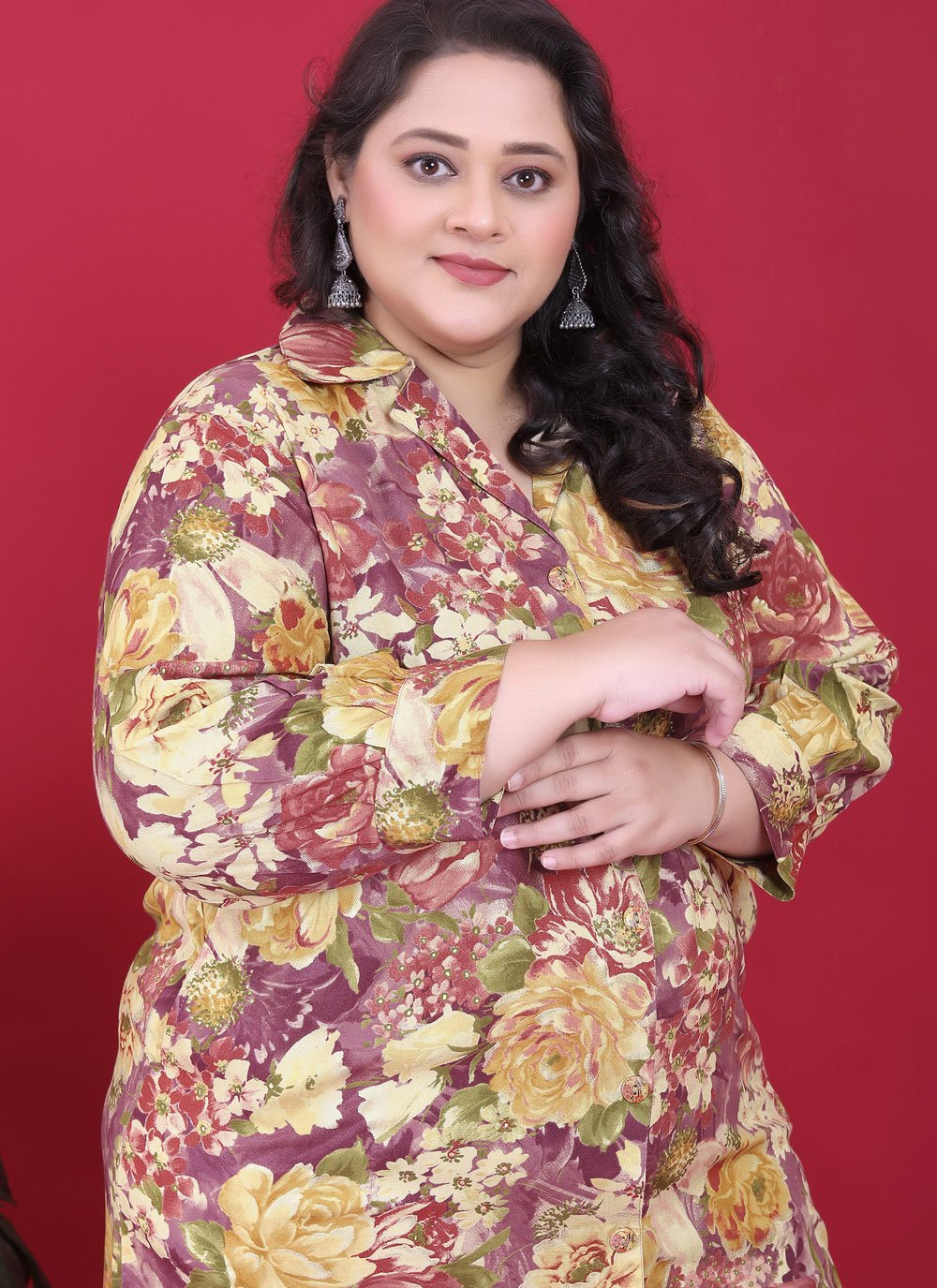 Multicolor plus size printed kurta pant set with pockets premium rayon fabric