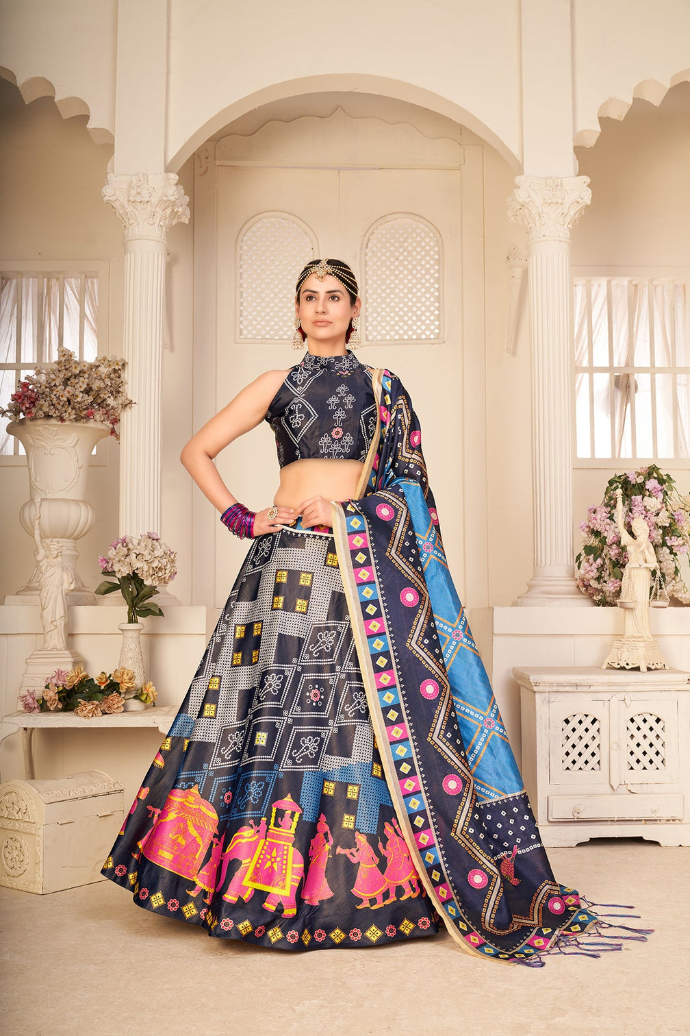 Multicolor Silk Wedding Lehenga Choli In Digital Print