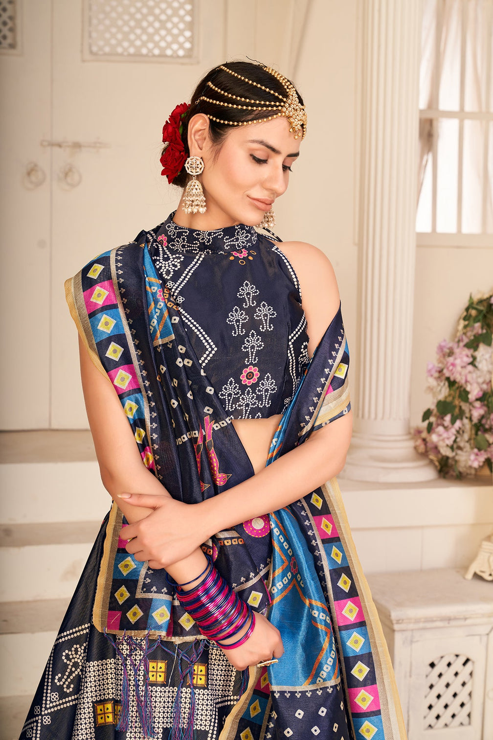 Multicolor Silk Wedding Lehenga Choli In Digital Print