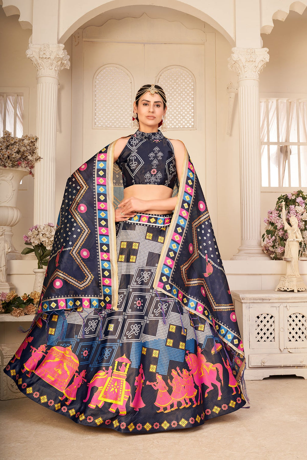 Multicolor Silk Wedding Lehenga Choli In Digital Print