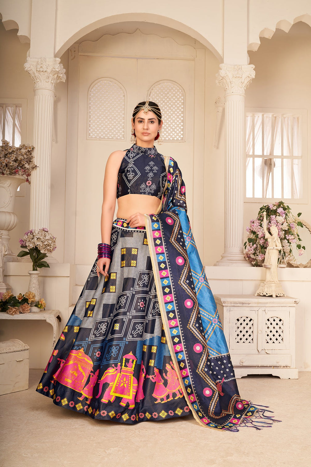 Multicolor Silk Wedding Lehenga Choli In Digital Print