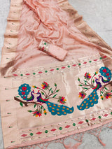 Ideal Baby Pink Paithani Silk Saree With Imaginative Blouse Piece