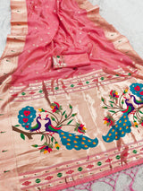 Conflate Pink Paithani Silk Saree With Energetic Blouse Piece