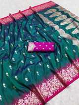Resonant Dark Green Pure Zari Weaving Banarasi Silk Saree With Enthralling Blouse Piece