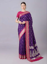 Luxuriant Purple Pure Zari Weaving Banarasi Silk Saree With Wonderful Blouse Piece