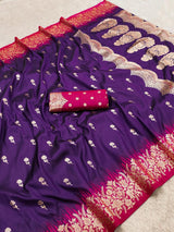 Luxuriant Purple Pure Zari Weaving Banarasi Silk Saree With Wonderful Blouse Piece