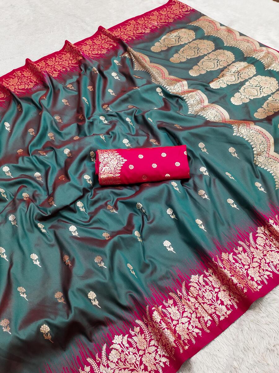 Nemesis Rama Pure Zari Weaving Banarasi Silk Saree With Desuetude Blouse Piece