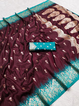 Surreptitious Wine Pure Zari Weaving Banarasi Silk Saree With Comely Blouse Piece