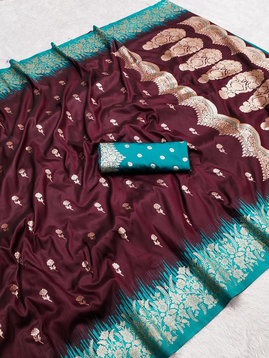 Surreptitious Wine Pure Zari Weaving Banarasi Silk Saree With Comely Blouse Piece