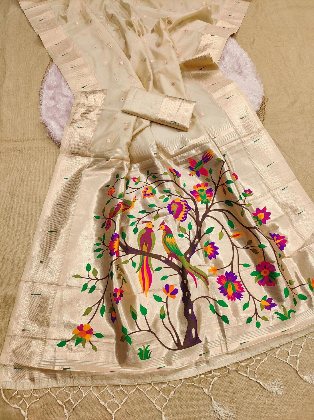 Deserving Beige Paithani Silk Saree With Ebullience Blouse Piece