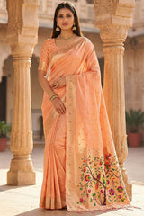 Denouement Peach Paithani Silk Saree With Prodigal Blouse Piece