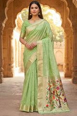 Delightful Pista Paithani Silk Saree With Sonorous Blouse Piece