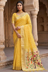 Scintilla Yellow Paithani Silk Saree With Beguiling Blouse Piece