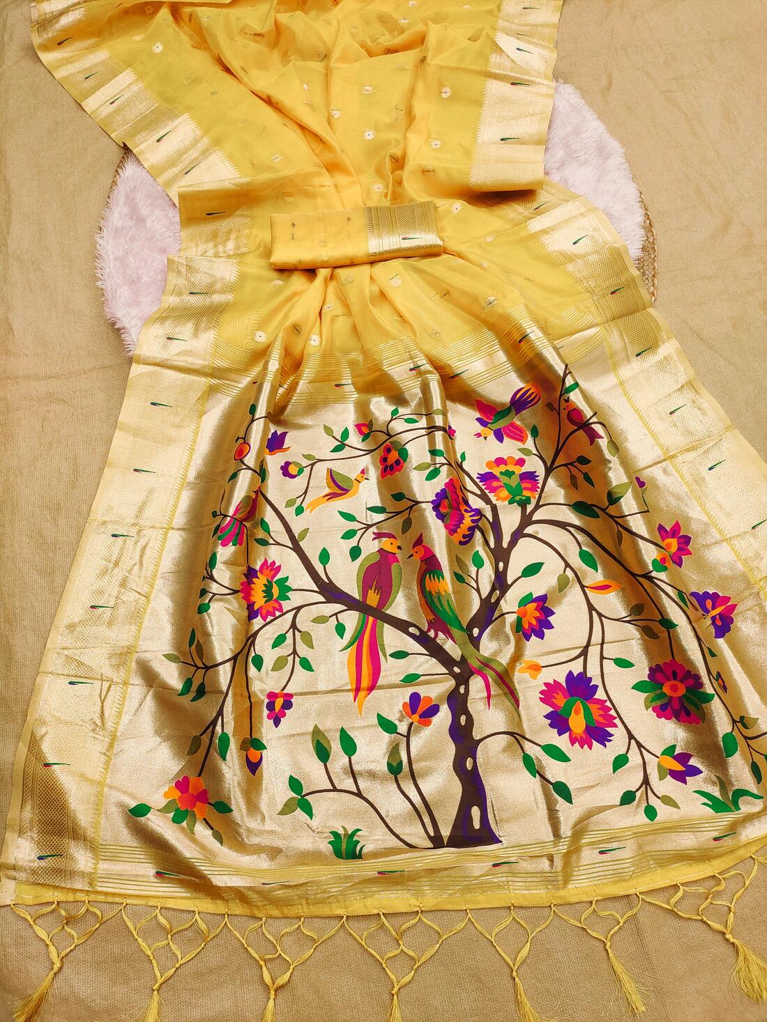 Scintilla Yellow Paithani Silk Saree With Beguiling Blouse Piece