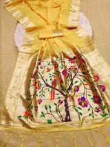 Scintilla Yellow Paithani Silk Saree With Beguiling Blouse Piece