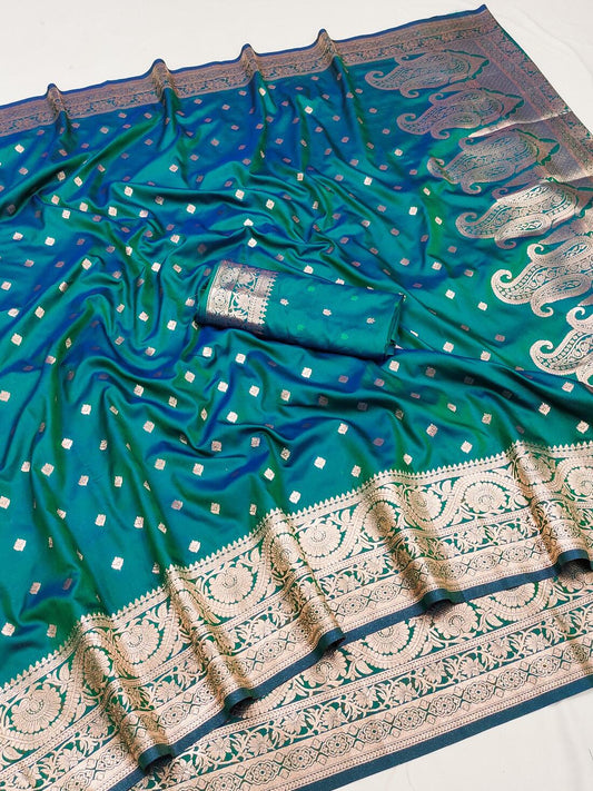 Felicitous Sea Green Soft Banarasi Silk Saree With Resonant Blouse Piece