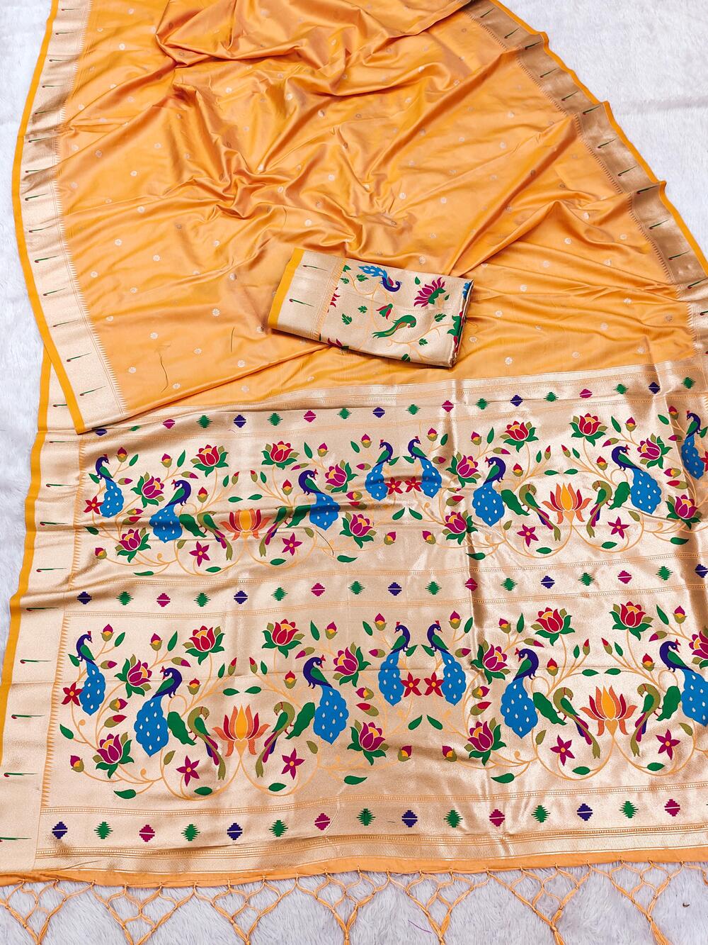 Vivacious Mustard Paithani Silk Saree With Splendiferous Blouse Piece
