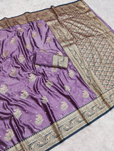 Elision Lavender Banarasi Satin Silk Saree With Surreptitious Blouse