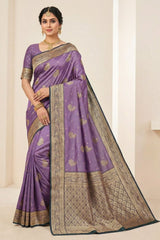 Elision Lavender Banarasi Satin Silk Saree With Surreptitious Blouse
