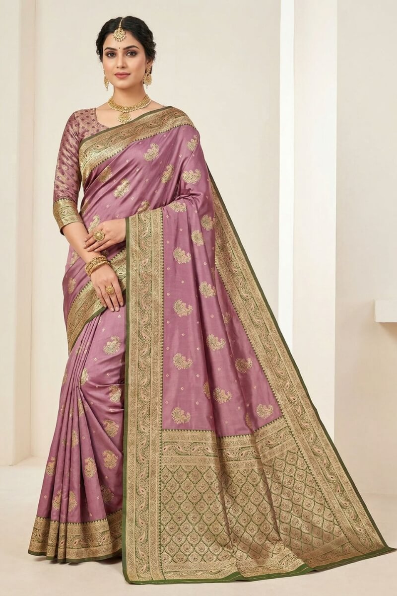 Eloquence Pink Banarasi Satin Silk Saree With Jazzy Blouse