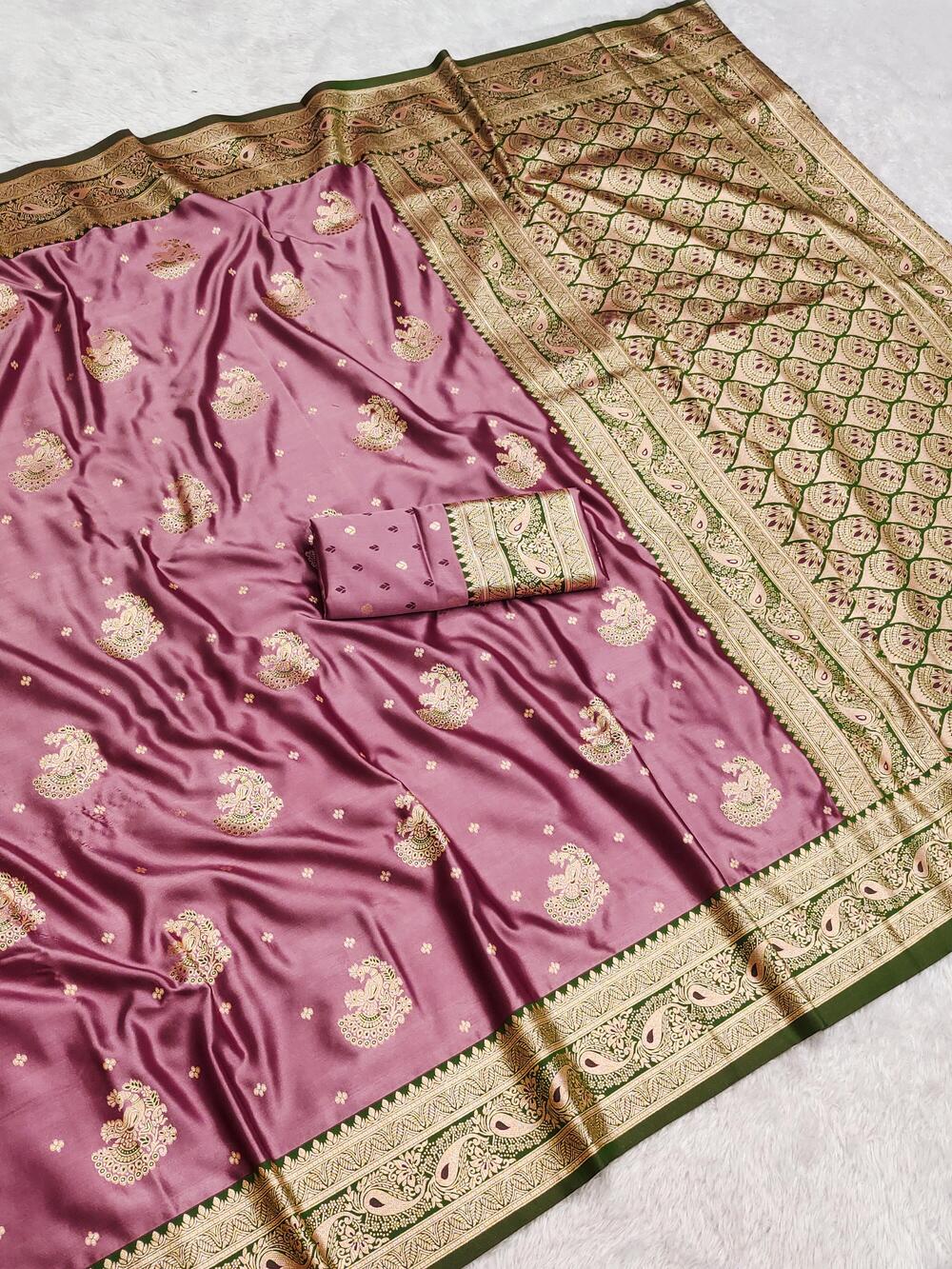 Eloquence Pink Banarasi Satin Silk Saree With Jazzy Blouse