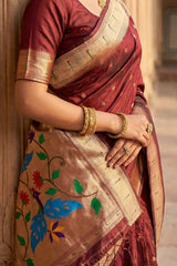 Adorning Maroon Paithani Silk Saree With Enamoring Blouse Piece