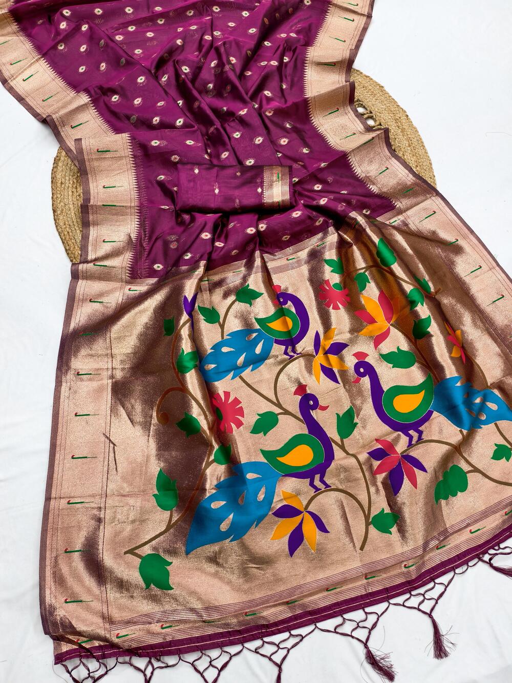 Blooming Purple Paithani Silk Saree With Pleasurable Blouse Piece